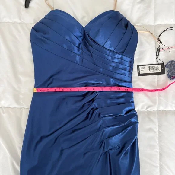 Faviana Navy Long Strapless Stretch Satin Dress Sweetheart Neck S10856 Glam Sz 4 - Picture 7 of 9